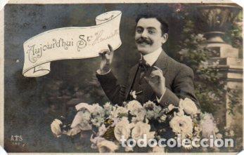 Cartoline: POSTAL PV09952: Felicitacion hombre con ramo de flores - NULL