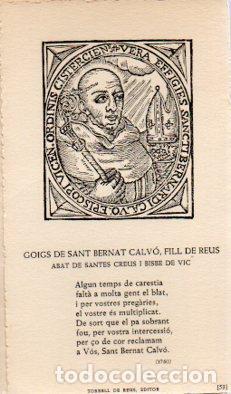 Cartoline: POSTAL PV12109: Goigs Sant Bernat Calvo fill de Reus