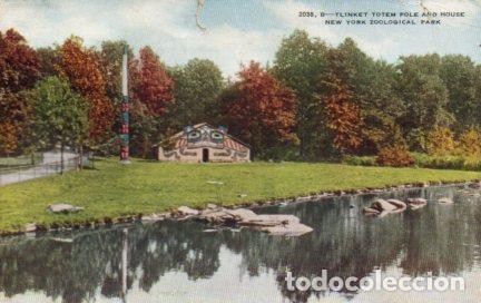 Postcards: POSTAL PV03865: Tlinket Totem Pole and House, New York Zoological Park - NULL
