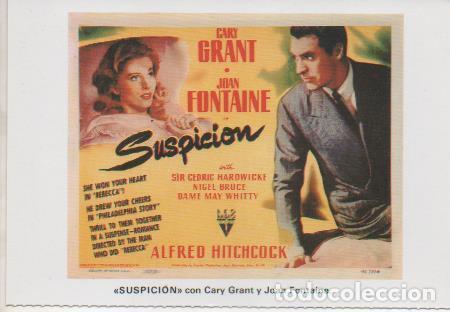 Cartoline: Postal E07723: Las Mas Bellas Postales. Carteles de Cine. SUSPICION&rdquo; con Cary Grant y Joan Fontaine&rdquo;