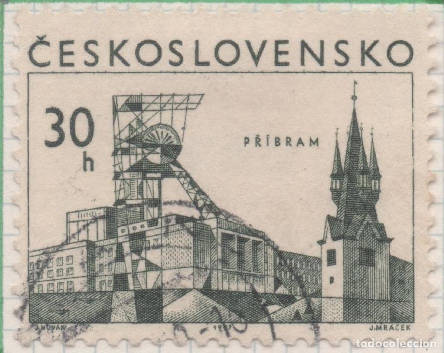 Postkarten: Sello E01433: hoja 91, Checoslovaquia: Sello Verde oscuro, dentado. Ciudades. P &iacute;bram, 30 Haleru - V