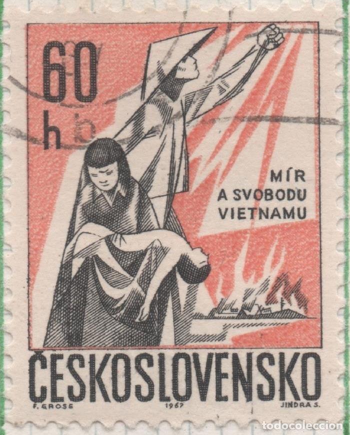 Postcards: Sello E01389: hoja 89, Checoslovaquia: Sello Naranja y negro, dentado. Paz para Vietnam, 60 Haleru -