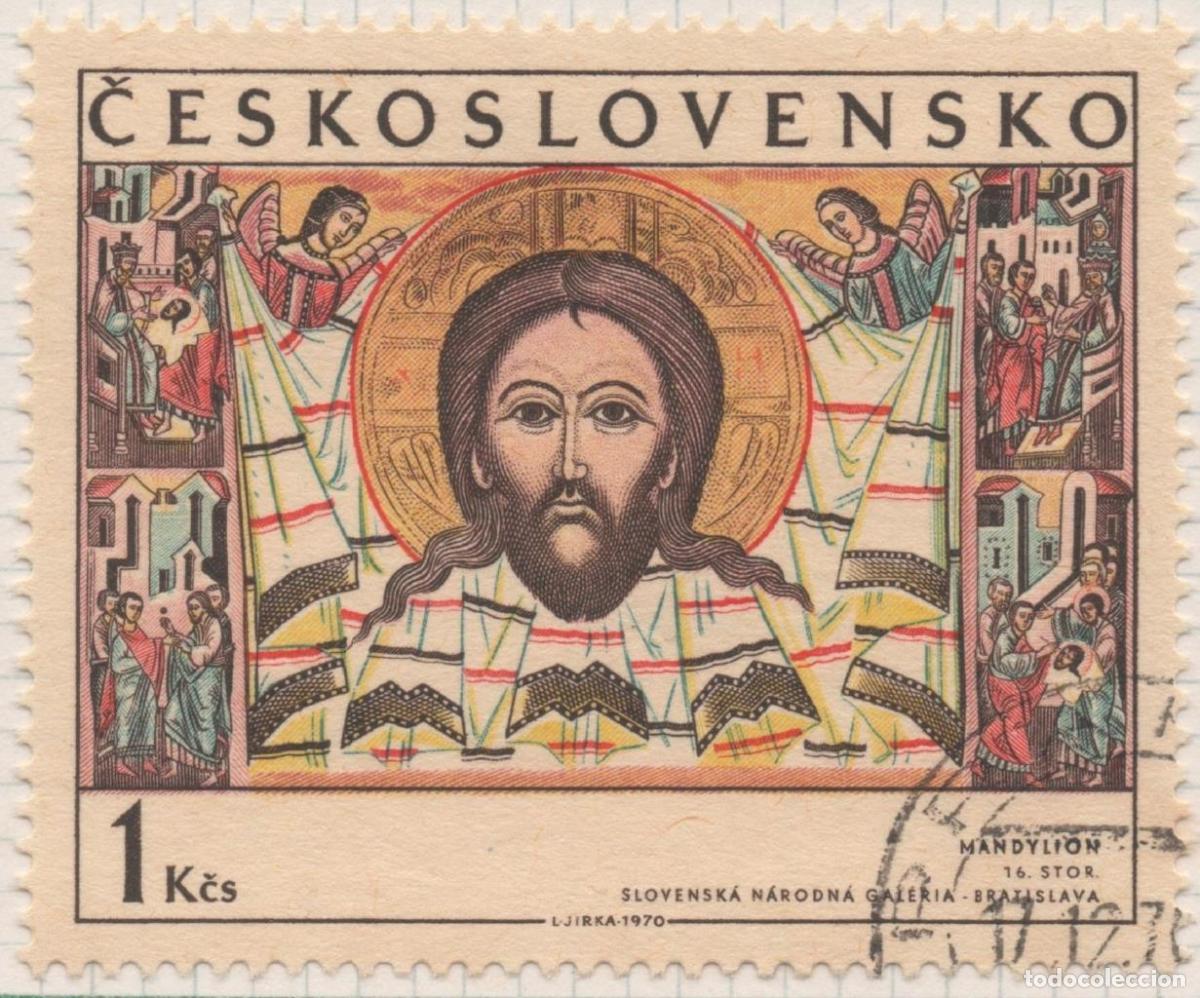 Postcards: Sello E01609: hoja 104, Checoslovaquia: Sello Multicolor, dentado. Iconos Eslovacos. Rostro de Crist