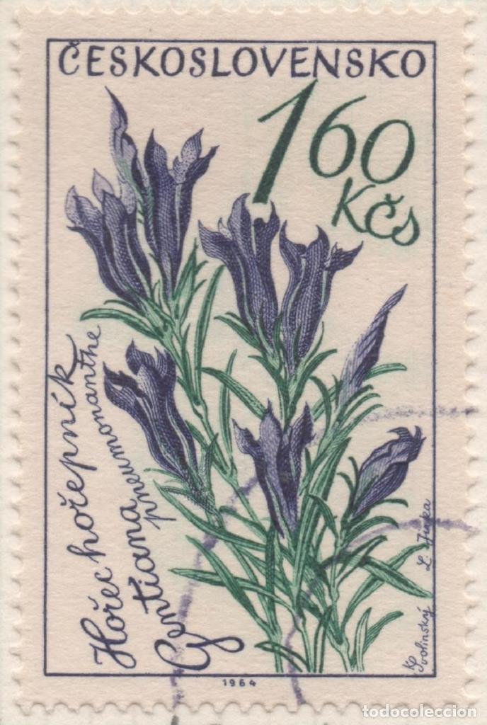 Postcards: Sello E01201: hoja 78, Checoslovaquia: Sello Multicolor, dentado. Flores. Gentiana pneumonanthe, 1,6