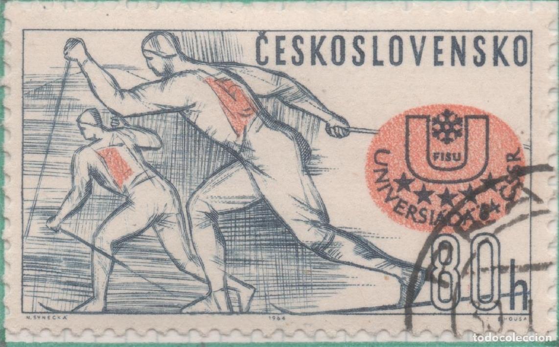 Postcards: Sello E01177: hoja 77, Checoslovaquia: Sello Azul y naranja, dentado. Olimpiada Universitaria. Sky d