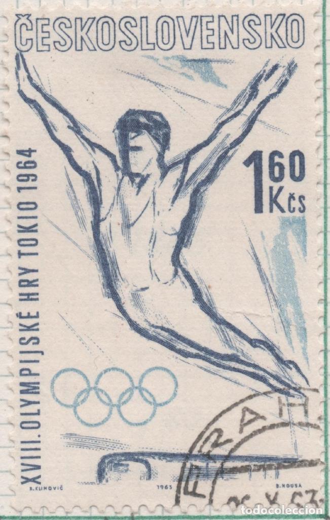Postcards: Sello E01157: hoja 76, Checoslovaquia: Sello Azul oscuro dentado. XVIII Olimpiadas de tokio. Gimnasi