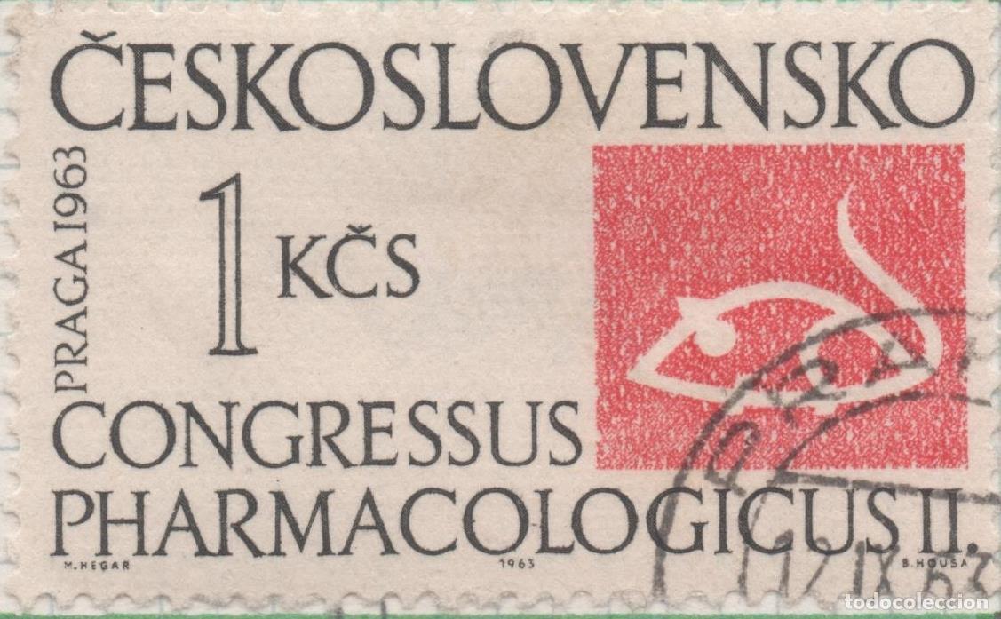 Postcards: Sello E01148: hoja 75, Checoslovaquia: Sello Blanco y rojo dentado. Congreso Internacional de Farmac