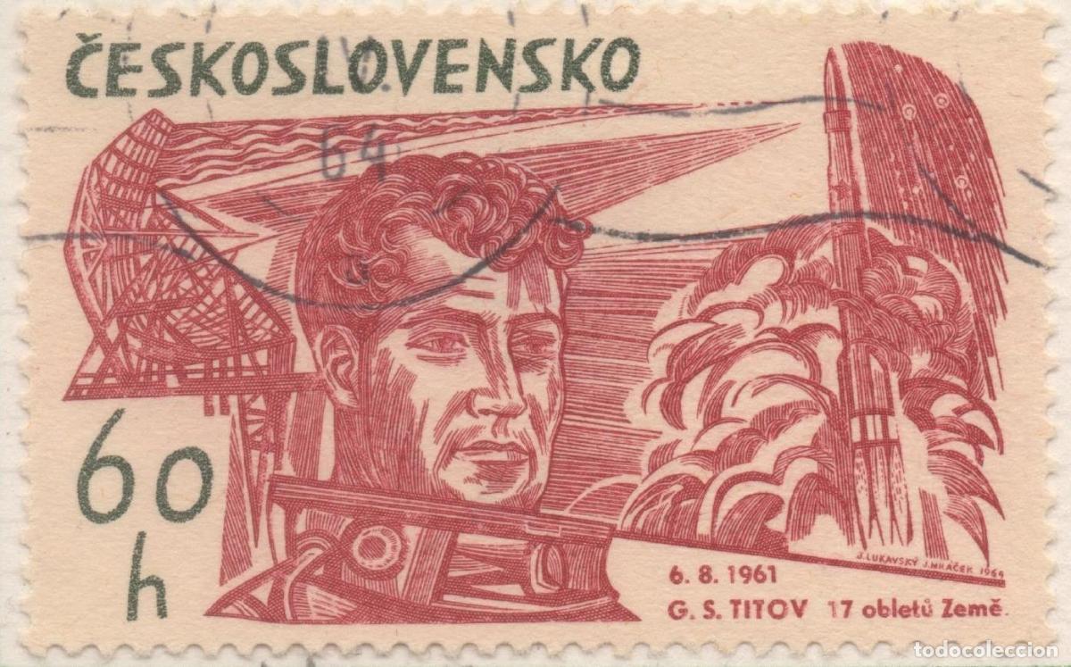 Postcards: Sello E01190: hoja 78, Checoslovaquia: Sello Granate, dentado. Exploraci&oacute;n del Espacio. Gherman Tito