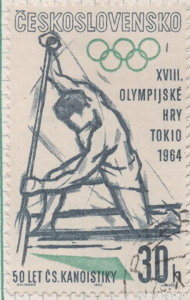 Postcards: Sello E01152: hoja 76, checoslovaquia: Sello Azul oscuro y verde dentado. XVIII Olimpidas de Tokio.