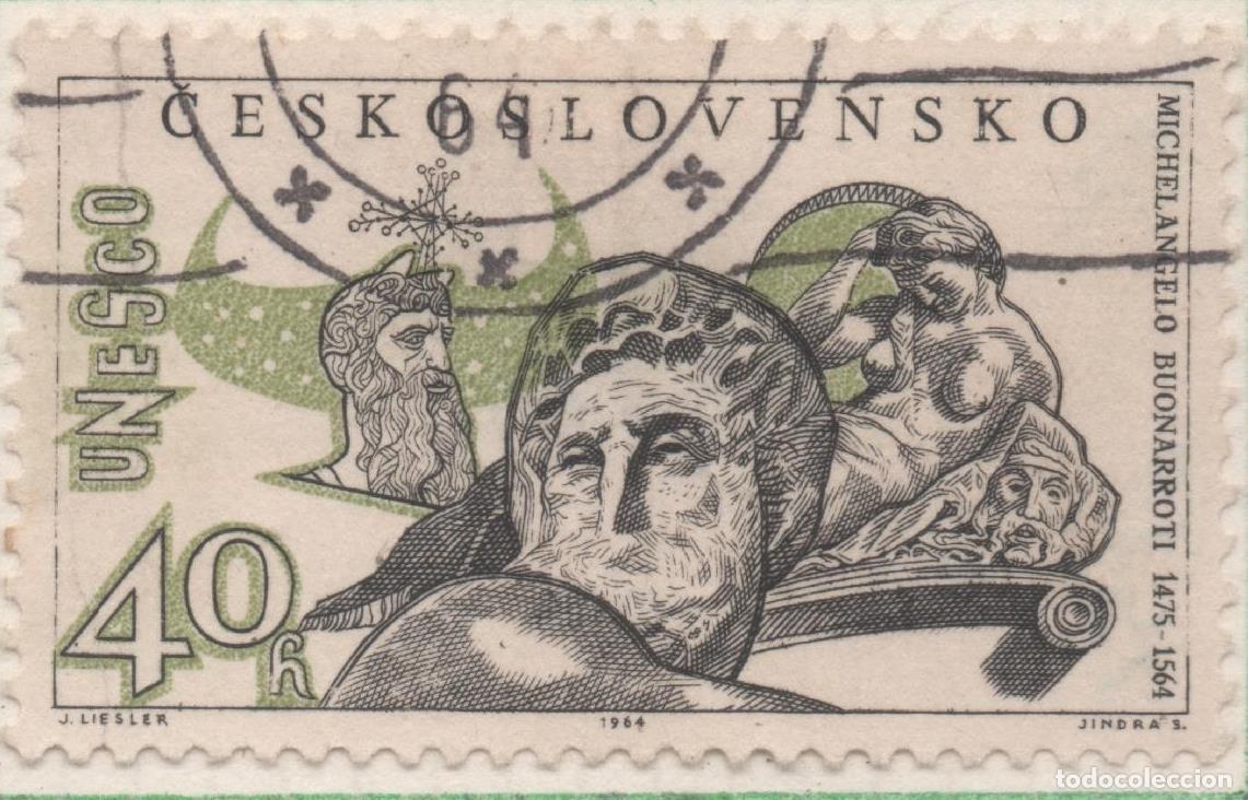 Postais: Sello E01183: hoja 78, Checoslovaquia: Sello Gris y verde, dentado. Aniversarios culturales UNESCO.