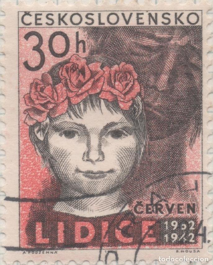 Postcards: Sello E01084: hoja 71, Checoslovaquia: Sello Rojo y negro dentado. Destrucci&oacute;n de Lidice y Le�&aacute;ky, 2
