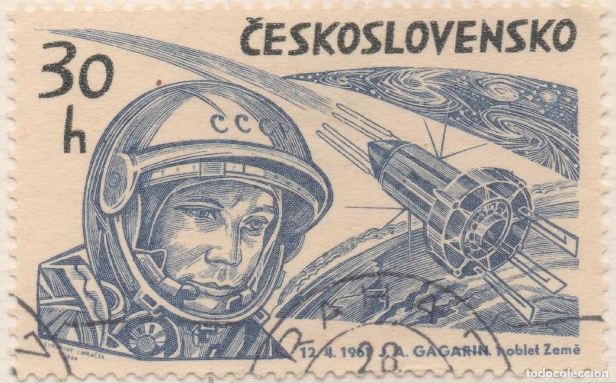 Postcards: Sello E01189: hoja 78, Checoslovaquia: Sello Azul, dentado. Exploraci&oacute;n del Espacio. Yuri Gagarin, 3