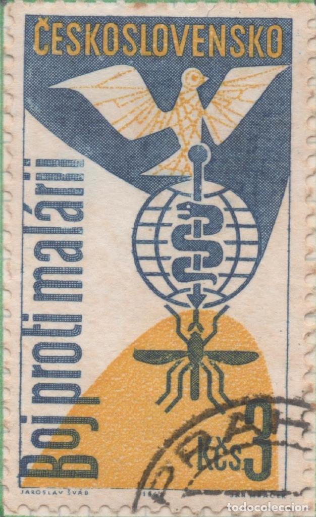 Postcards: Sello E01088: hoja 71, Checoslovaquia: Sello Azul y amarillo dentado. Erradicac&oacute;n de la Malaria, 3 K