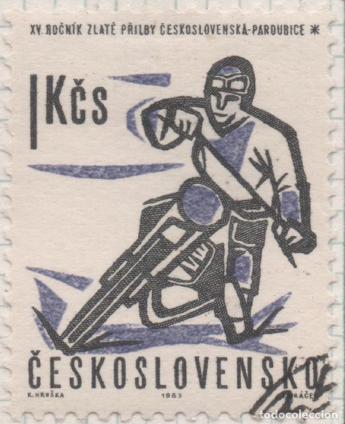 Postales: Sello E01112: hoja 73, Checoslovaquia: Sello Negro y lila dentado. Eventos deportivos del a&ntilde;o. Motoc