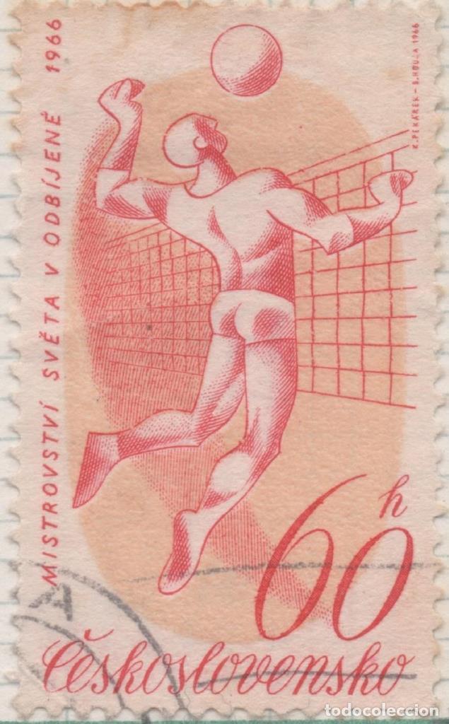 Postkarten: Sello E01307: hoja 84, Checoslovaquia: Sello Naranja y rojo, dentado. Campeonato Mundial de Voleibol