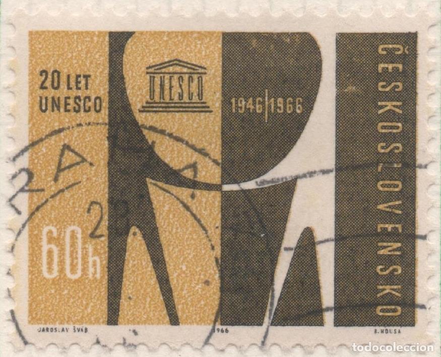 Postkarten: Sello E01331: hoja 85, Checoslovaquia: Sllo Dorado y marron, dentado. El 20 Aniversario de la UNESCO