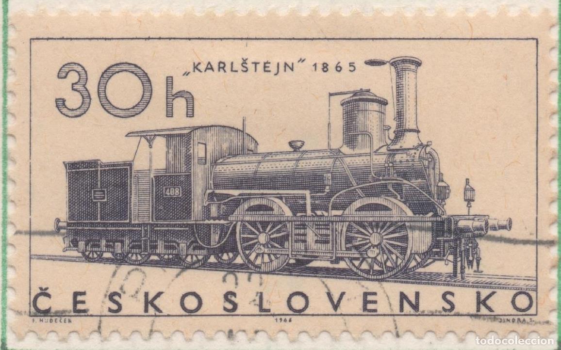Cartes Postales: Sello E01325: hoja 85, Checoslovaquia: Sello violeta oscuro, dentado. Locomotoras. Locomotora de vap