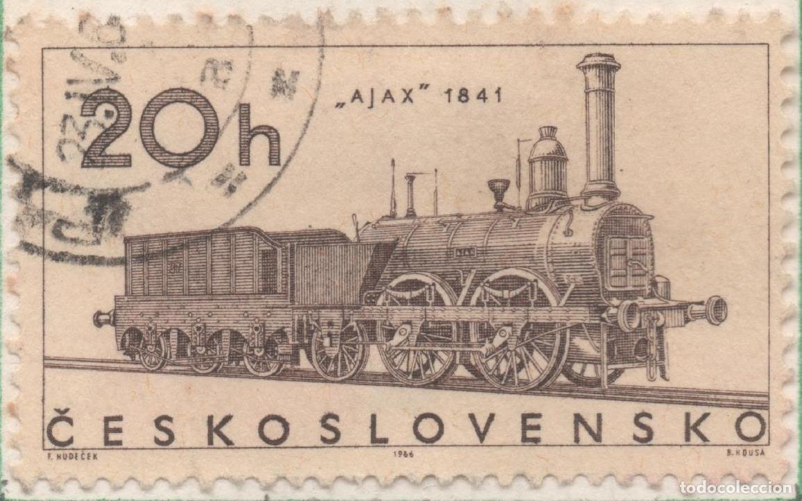 Cartes Postales: Sello E01324: hoja 85, Checoslovaquia: Sello Marron, dentado. Locomotoras. Locomotora de vapor AJAX