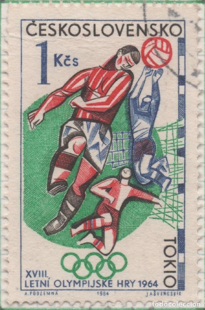 Postcards: Sello E01218: hoja 79, Checoslovaquia: Sello Multicolor, dentado. XVIII Olimpiadas de Tokio. F&uacute;tbol,