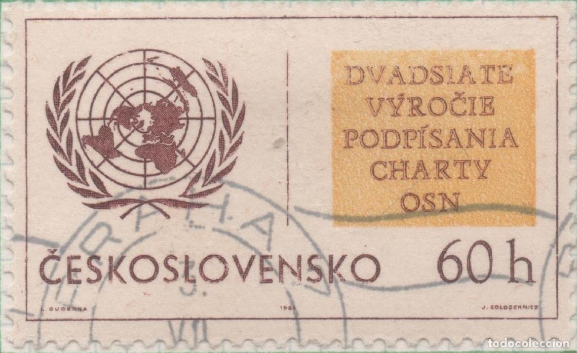 Postcards: Sello E01272: hoja 82, Checoslovaquia: Sello Marron y amarillo, dentado. 20&ordm; Aniv dela Naciones Unid
