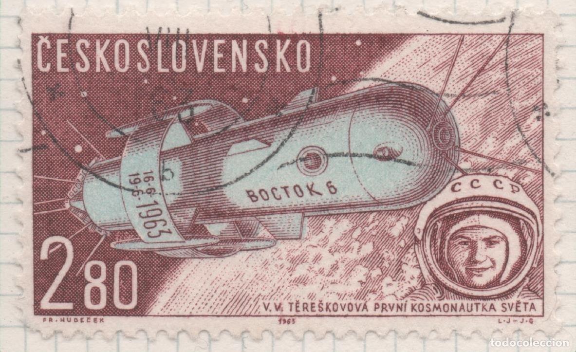 Postales: Sello E02139: hoja 154, Checoslovaquia: Sello Marron y azul, dentado. Vuelos Espaciales. Vostok VI y