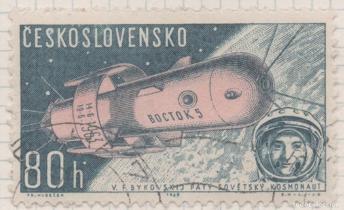 Postales: Sello E02138: hoja 154, Checoslovaquia: Sello Verde y rosa, dentado. Vuelos Espaciales. Vostok V y V