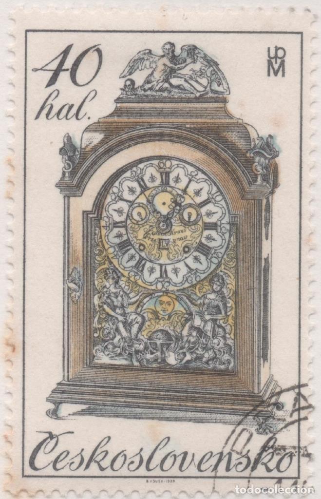 Cartoline: Sello E02110: hoja 148, Checoslovaquia: Sello Dorado y amarillo, dentado. Relojes Hist&oacute;ricos del Sig