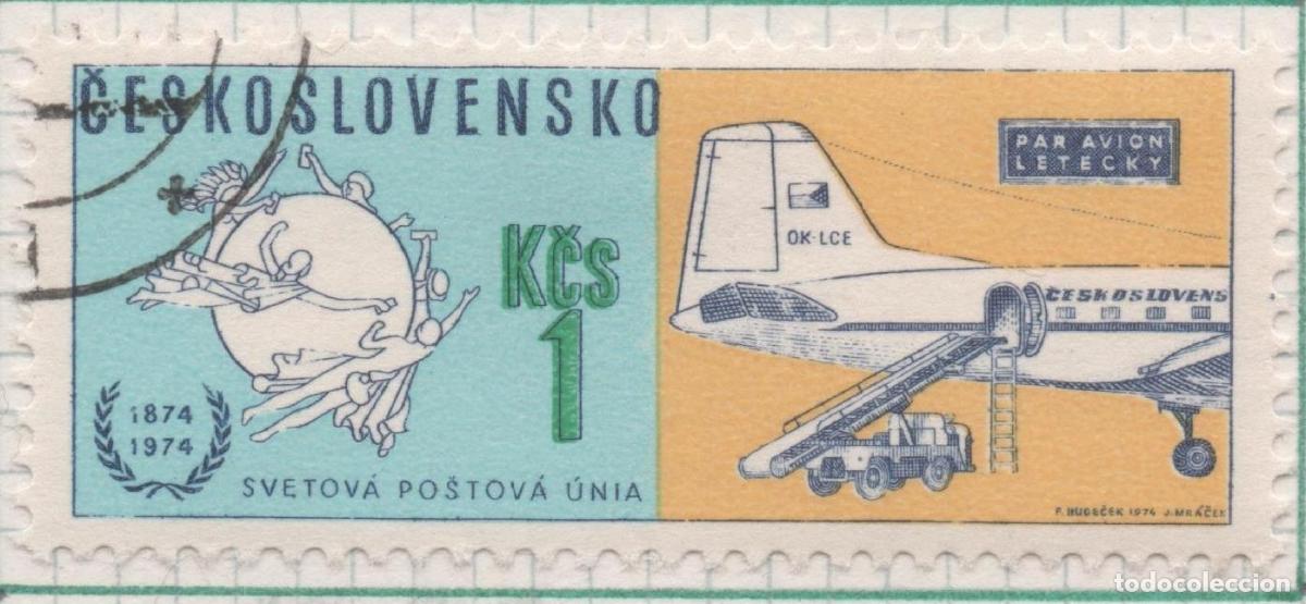 Postcards: Sello E01888: hoja 124, Checoslovaquia: Sello Azul y amarillo, dentado. Centenario de la Uni&oacute;n Posta