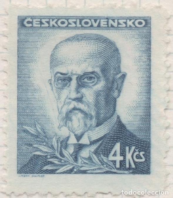 Cartes Postales: Sello E00353: hoja 26, Checoslovaquia: Sello Azul dentado. Emisi&oacute;n de Londres. Personajes, 4 Koruny