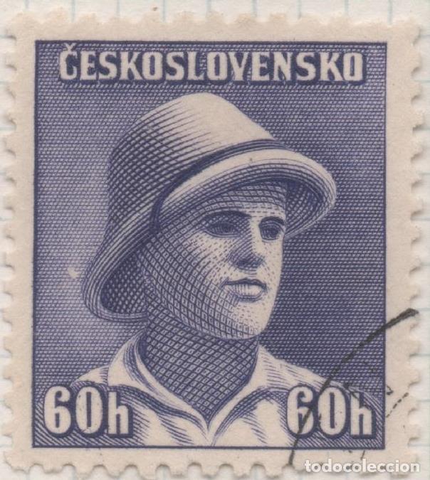 Postcards: Sello E00334: hoja 26, Checoslovaquia: Sello violeta dentado. Emisiones de Londres Soldados Celebres