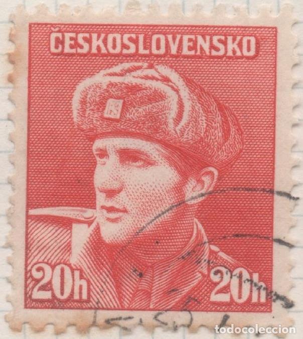 Postcards: Sello E00329: hoja 26, Checoslovaquia: Sello Rojo dentado. Emisiones de Londres Soldados Celebres.