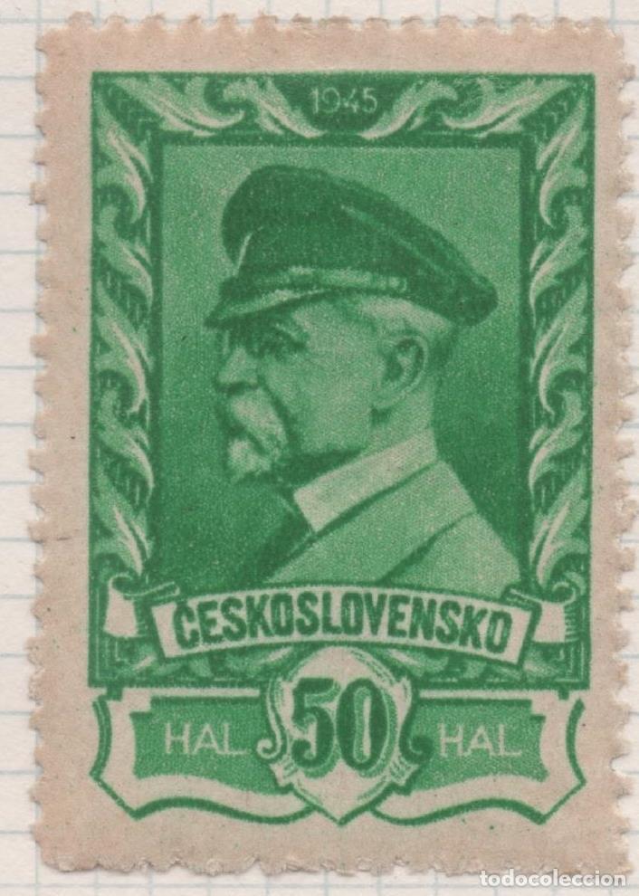 Postkarten: Sello E00324: hoja 25, Checoslovaquia: Sello Verde dentado. Emisi&oacute;n Mosc&uacute; (Presidente Masaryk), 50 H