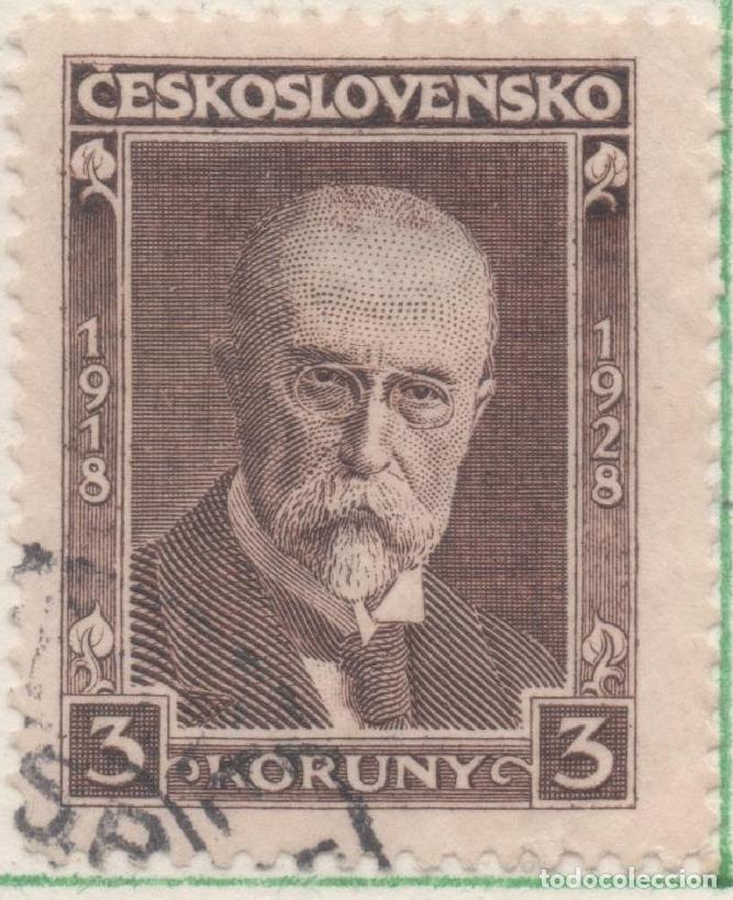Cartes Postales: Sello E00129: hoja 12, Checoslovaquia: Sello Marron dentado. Presidente Masaryk 10&ordm; Aniversario de l