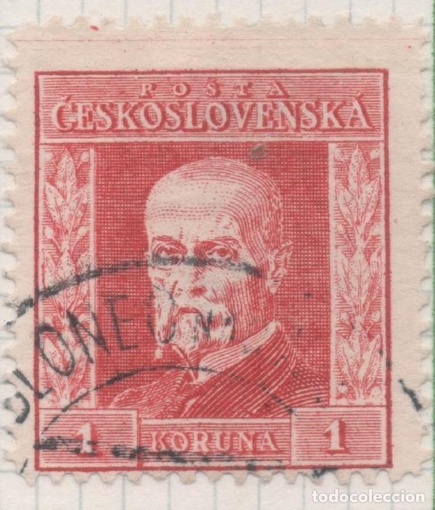 Cartes Postales: Sello E00096: hoja 10, Checoslovaquia: Sello Rojo dentado. Presidente Masaryk, 1 Koruna - Varios