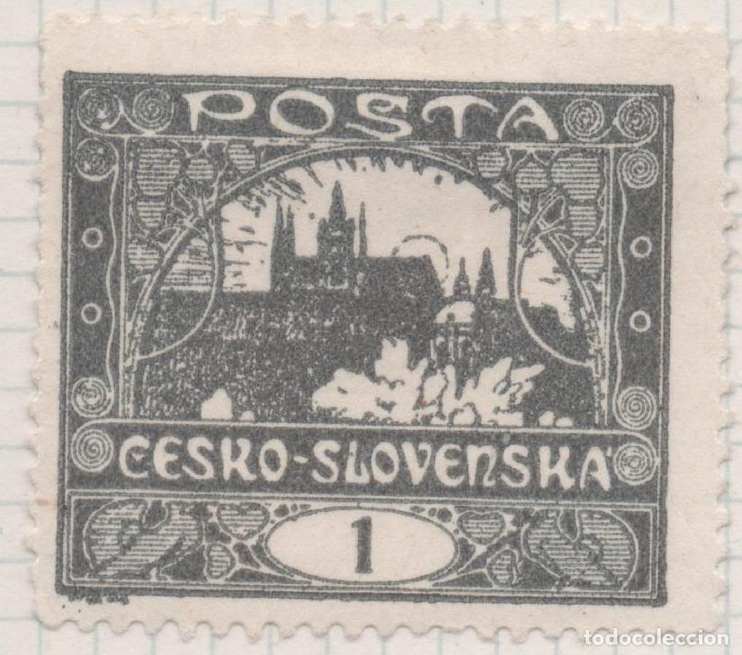 Postkarten: Sello E00026: hoja 2, Checoslovaquia: Sello Gris perforado. Vista de Hradcany (Casa de Praga), 1 Hal