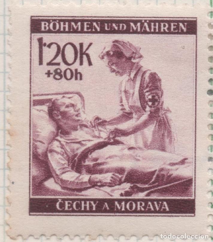 Postales: Sello E00250: hoja 21, Checoslovaquia: Sello Morado dentado. Cruz Roja Alemana, 1,20 koruna+ 80h - V
