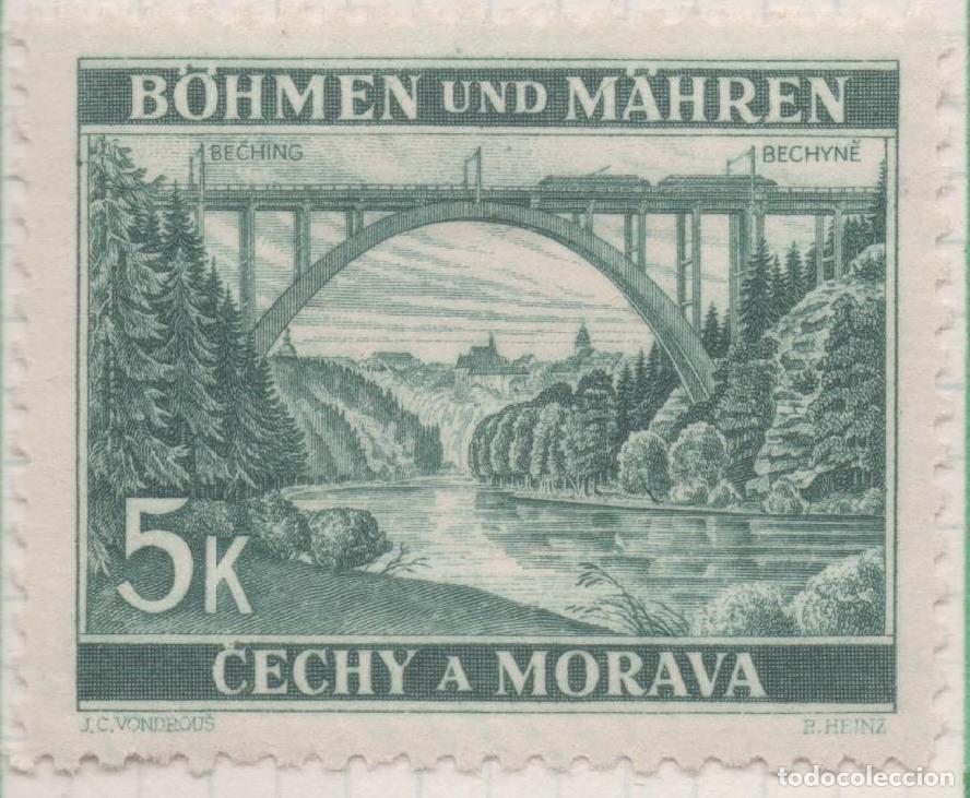 Cartes Postales: Sello E00243: hoja 21, Checoslovaquia: Sello Verde oscuro dentado. Cechy a Morava, Bechyn&ecirc;, 5 Koruny
