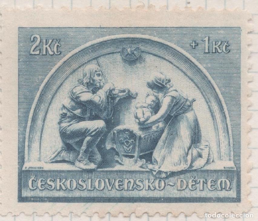 Cartes Postales: Sello E00196: hoja 16, Checoslovaquia: Sello Avul grisaceo dentado. A favor de la Infancia, 2Koruny+