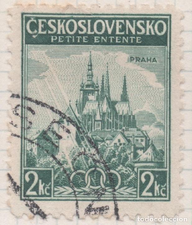 Cartes Postales: Sello E00200: hoja 17, Checoslovaquia: Sello Verde oscuro dentado. Catedral de Praga, 2 Koruny - Var