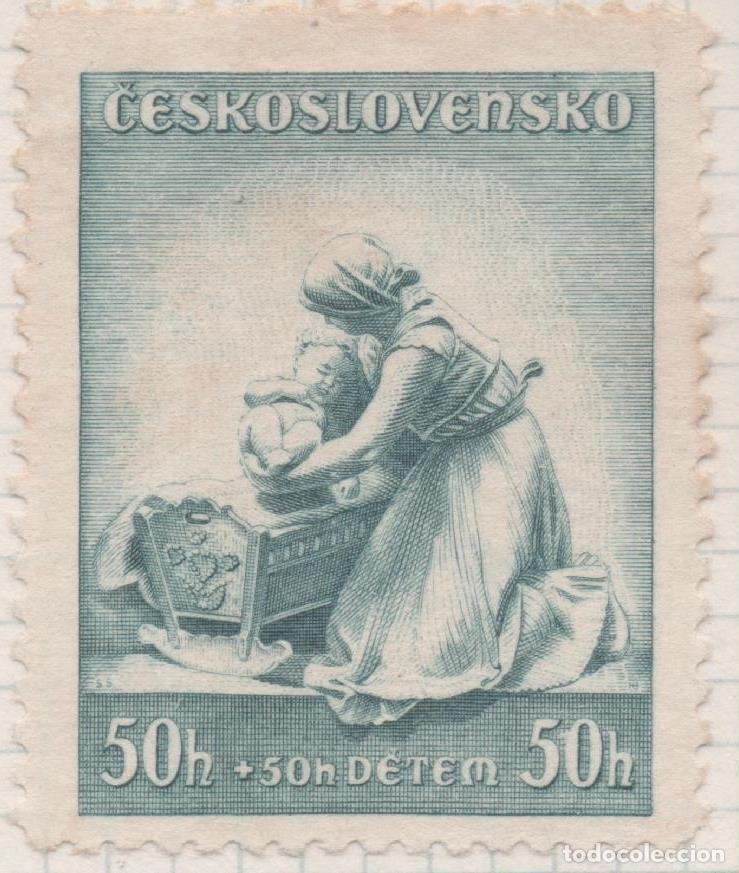 Cartes Postales: Sello E00195: hoja 16, Checoslovaquia: Sello Verde claro dentado. A favor de la infancia. 50 Haleru
