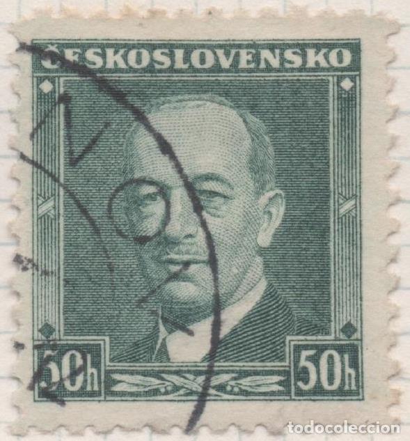 Cartes Postales: Sello E00181: hoja 15, Checoslovaquia: Sello Verde oscuro dentado. Presidente Evar Benes, 50 Haleru