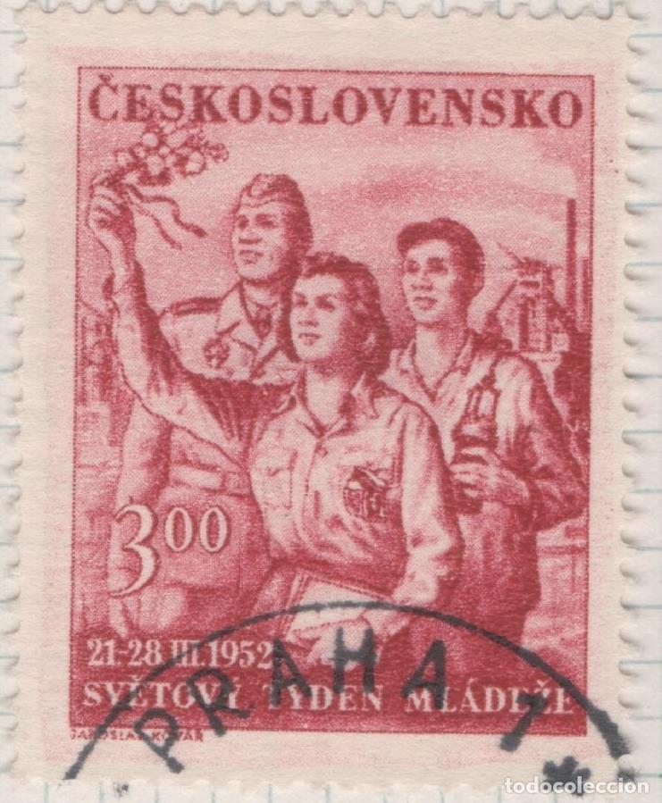 Postales: Sello E00551: hoja 38, Checoslovaquia: Sello Rojo oscuro denado. Semana Mundial de la Juventud, 3 Ko