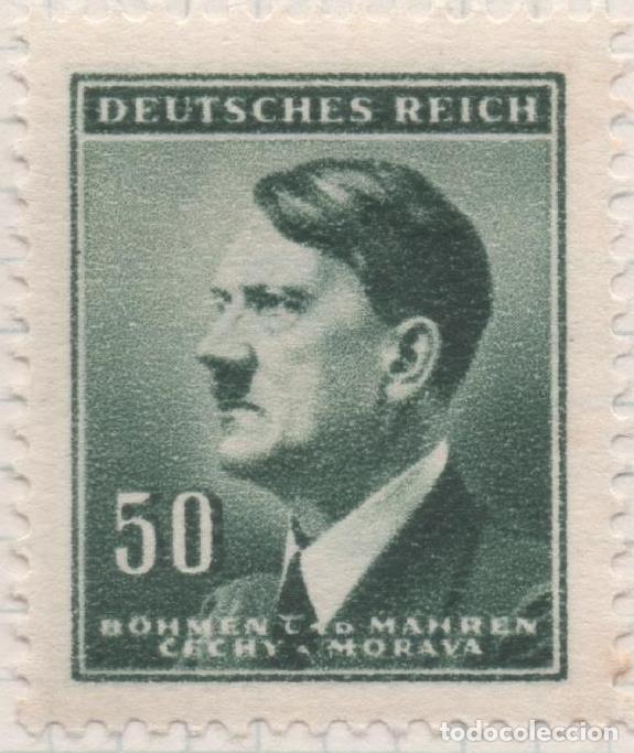 Postkarten: Sello E00267: hoja 23, Checoslovaquia: Sello Verde oscuro dentado. Busto de Hitler, 50 - Varios