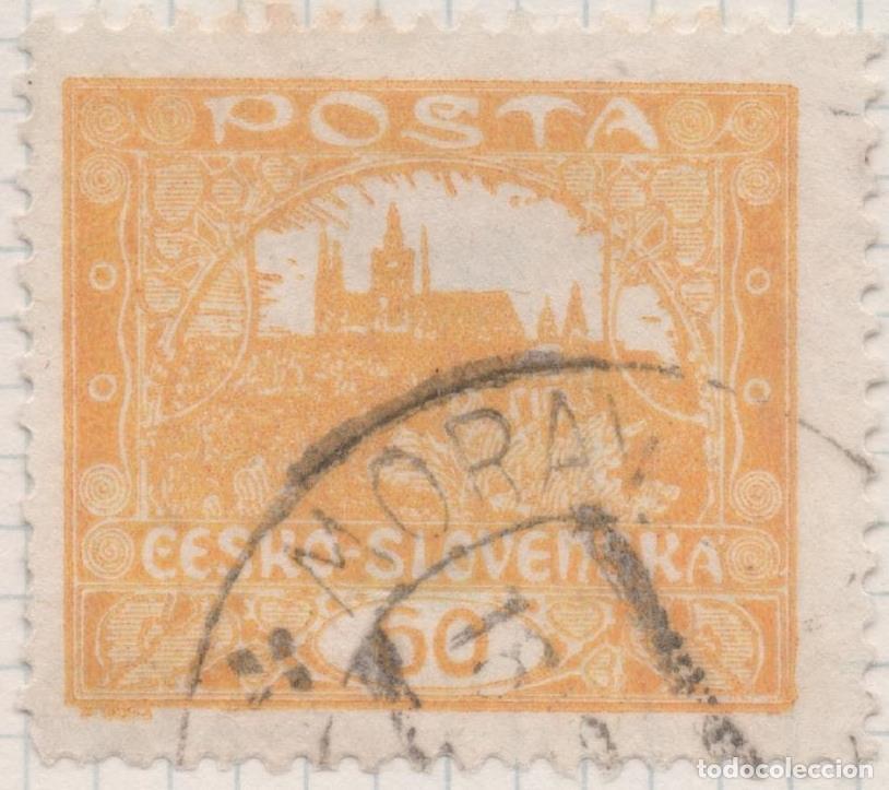 Postkarten: Sello E00037: hoja 2, Checoslovaquia: Sello amarillo perforado. Vista Hradcany (Casa de Praga), 60 H
