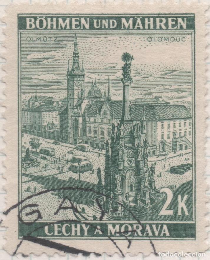 Postais: Sello E00224: hoja 20, Checoslovaquia: Sello Verde grisaceo dentado. Bohmen und Mahren, 2 Koruny - V