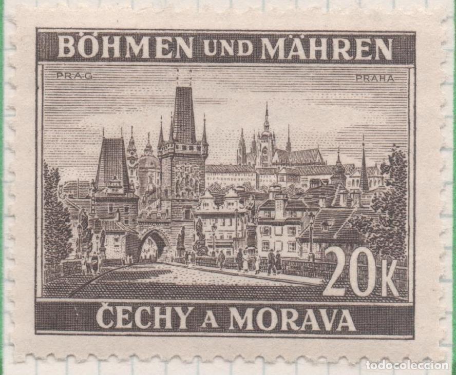 Postkarten: Sello E00247: hoja 21, Checoslovaquia: Sello Marron oscuro dentado. Cechy a Morava, Praha, 20 Korun