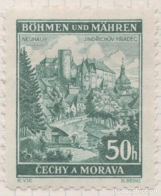 Postkarten: Sello E00234: hoja 21, Checoslovaquia: Sello Verde oscuro dentado. B&ouml;hmen und M&auml;hren, Jindrichuv Hra