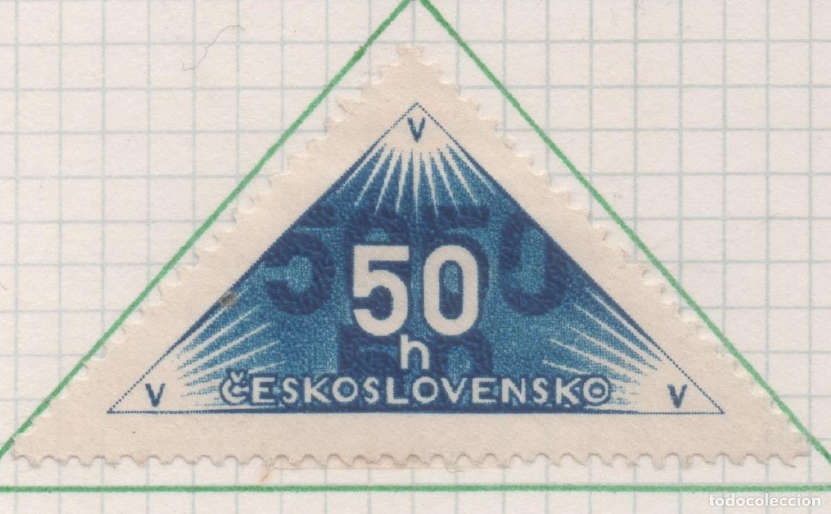 Postkarten: Sello E00193: hoja 16, Checoslovaquia: Sello Triangular Azul dentado. Timbres para remitir, 50 Haler