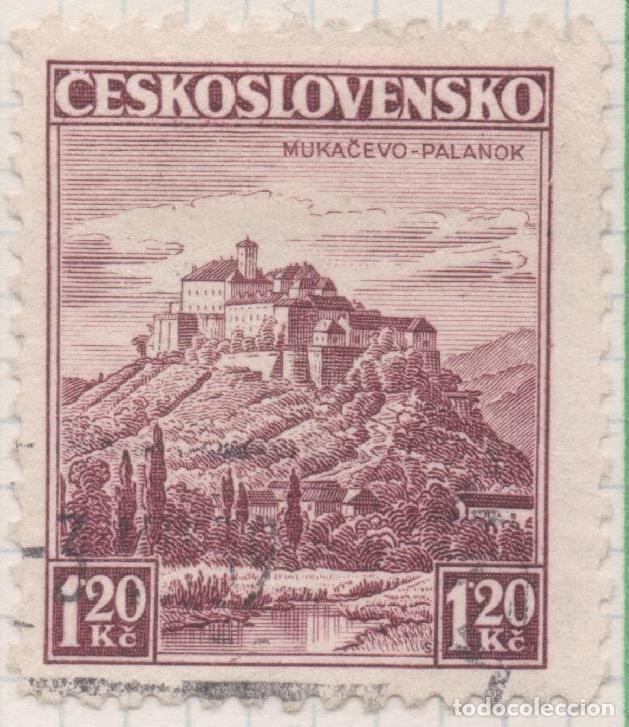 Postkarten: Sello E00183: hoja 16, Checoslovaquia: Sello Morado dentado. Mukacebo- Palanok, 1,20 koruny - Varios
