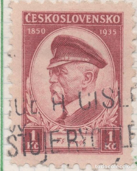 Postcards: Sello E00168: hoja 15, Checoslovaquia: Sello Rojo oscuro dentado. Aniv. Presidente Masaryk, 1 Koruna